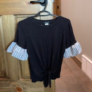 Eclipse Tie Blouse with Striped Bell Sleeves